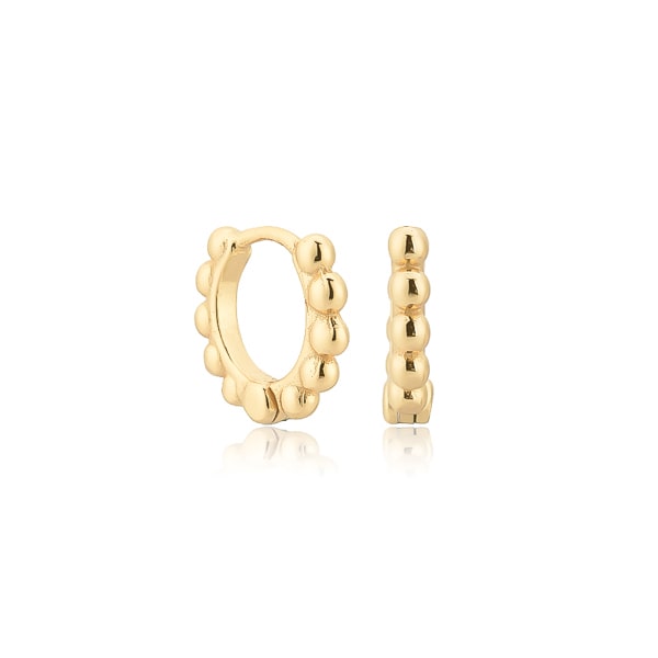 Classy Women Gold Bead Mini Huggie Hoop Earrings-DaoMao