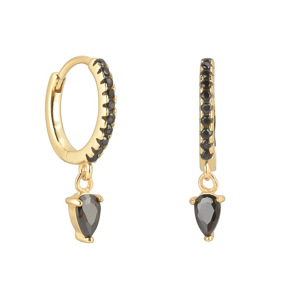 Classy Women Gold Black Crystal Huggie Teardrop Earrings-DaoMao