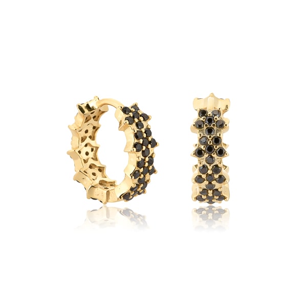 Classy Women Gold Black Flower Pavé Hoop Earrings-DaoMao