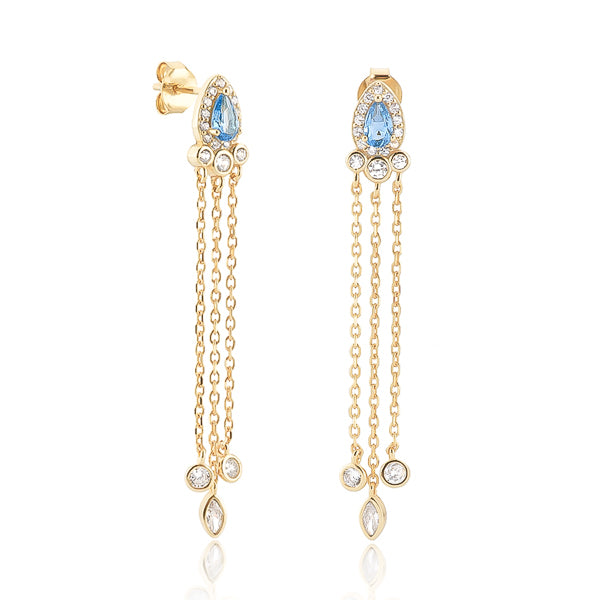 Classy Women Gold Blue Crystal Chandelier Earrings-DaoMao