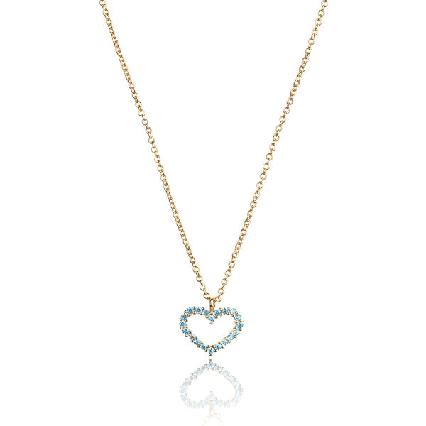 Classy Women Gold Blue Crystal Open Heart Pendant Necklace-DaoMao