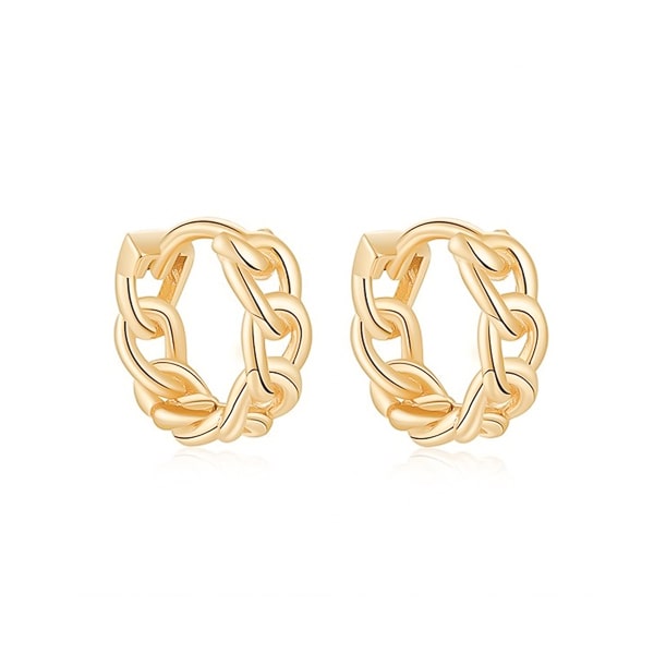 Classy Women Gold Chain Link Huggie Hoop Earrings-DaoMao