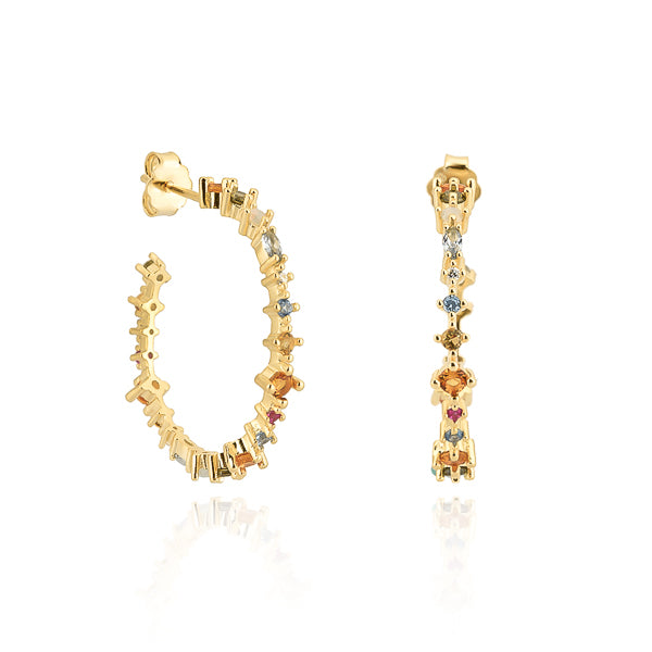 Classy Women Gold Colorful Crystal Hoop Earrings-DaoMao