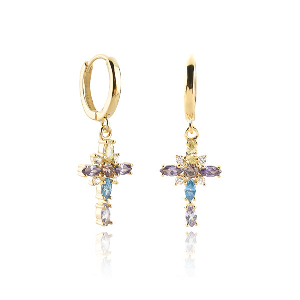 Classy Women Gold Colorful Designer Cross Earrings-DaoMao