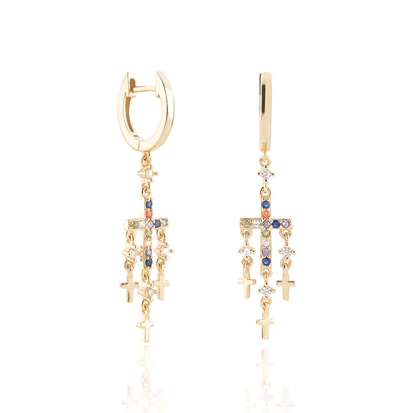 Classy Women Gold Cross Chandelier Earrings-DaoMao