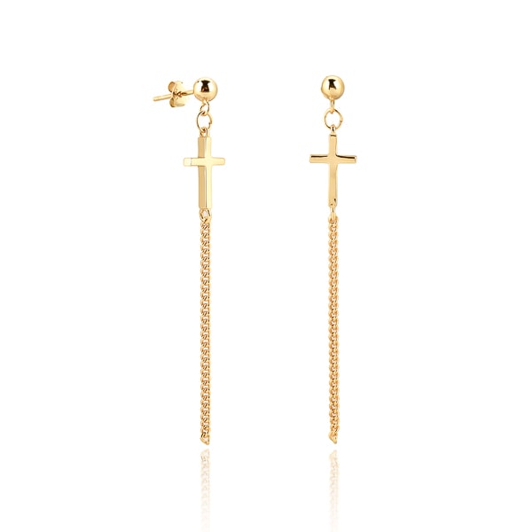 Classy Women Gold Cross Drop Chain Earrings-DaoMao