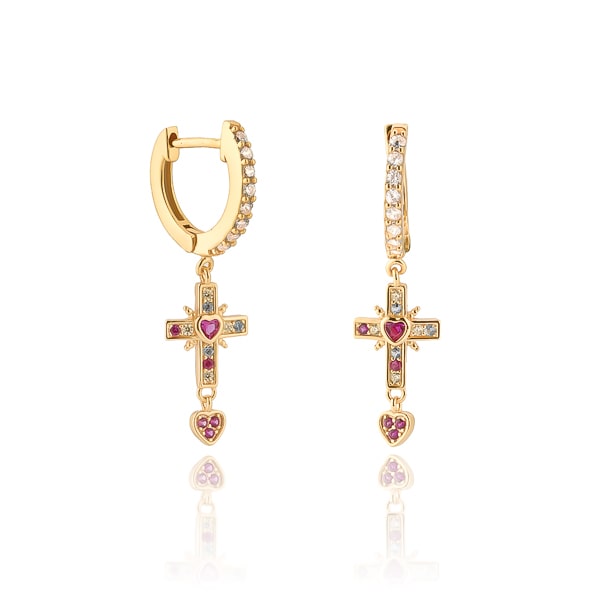 Classy Women Gold Cross & Heart Huggie Hoop Earrings-DaoMao