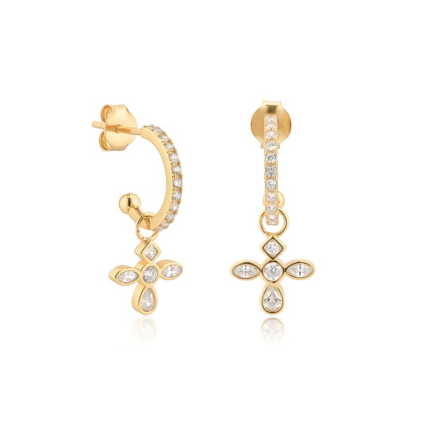 Classy Women Gold Crystal Cross C Hoop Earrings-DaoMao