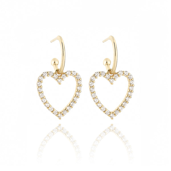 Classy Women Gold Crystal Heart Dangle Drop Earrings-DaoMao