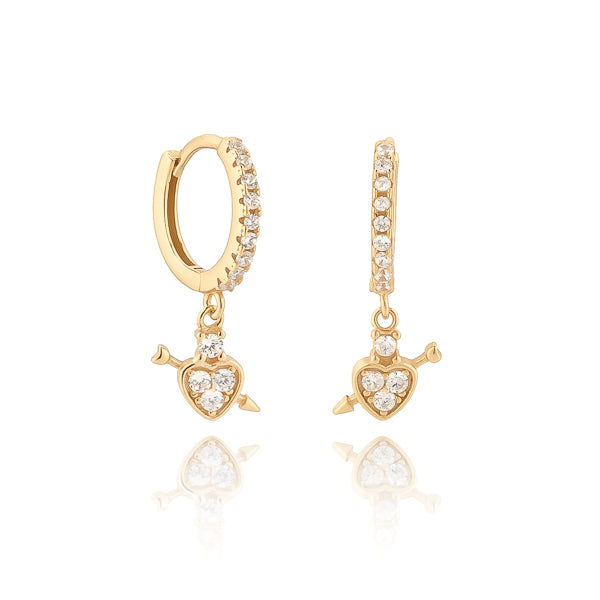 Classy Women Gold Crystal Heart Drop Huggie Hoop Earrings-DaoMao