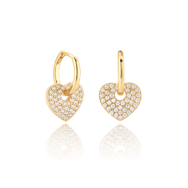 Classy Women Gold Crystal Heart Huggie Hoop Earrings-DaoMao