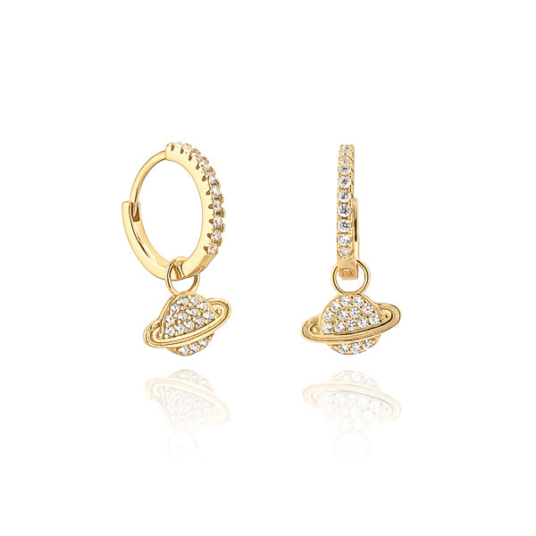 Classy Women Gold Crystal Planet Huggie Hoop Earrings-DaoMao