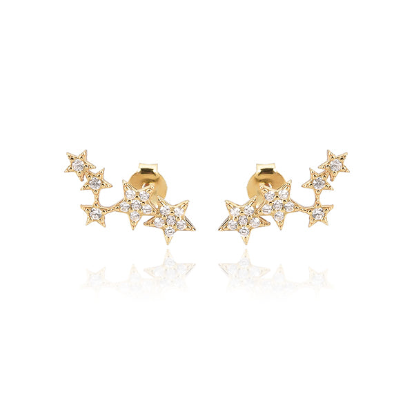 Classy Women Gold Crystal Star Cluster Earrings-DaoMao