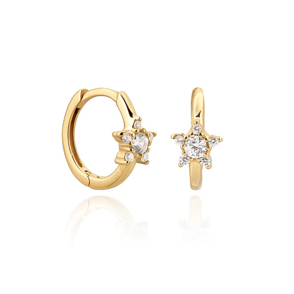 Classy Women Gold Crystal Star Huggie Hoop Earrings-DaoMao