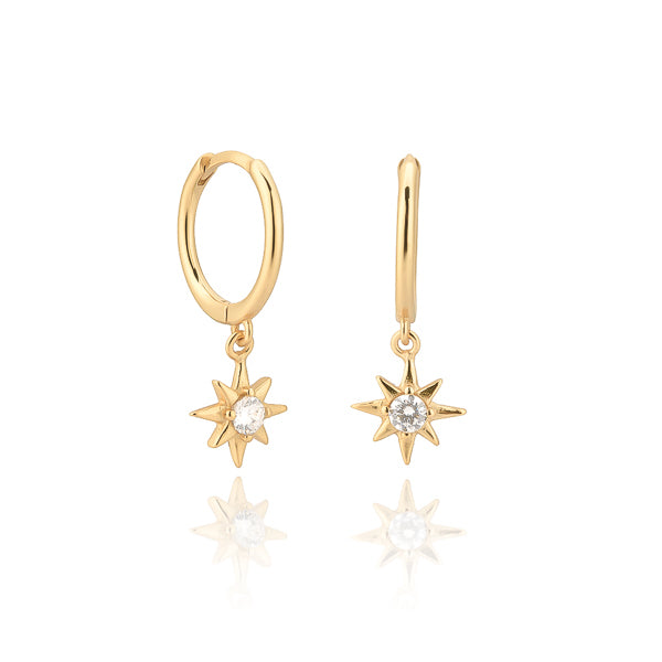 Classy Women Gold Crystal Star Mini Hoop Earrings-DaoMao