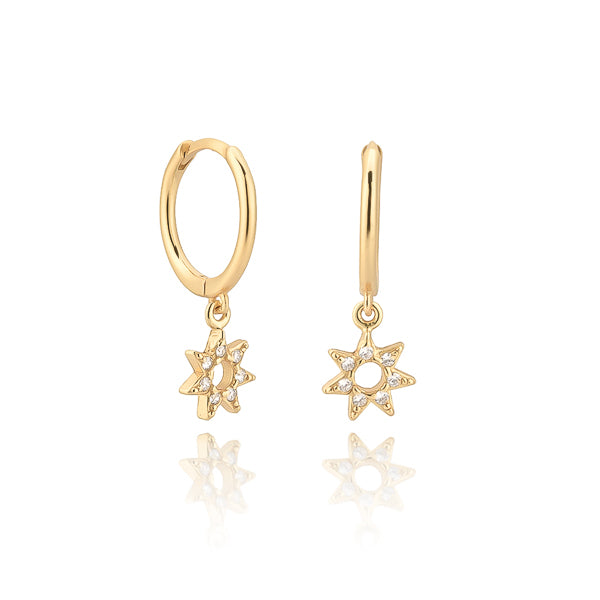 Classy Women Gold Crystal Sun Mini Hoop Earrings-DaoMao