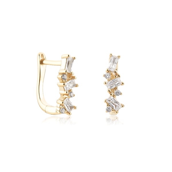 Classy Women Gold Crystal U Hoop Earrings-DaoMao