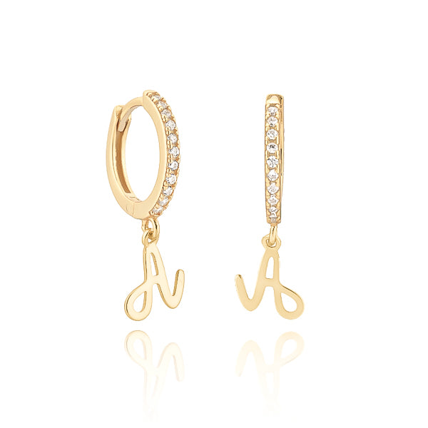 Classy Women Gold Cursive Initial Letter Earrings-DaoMao