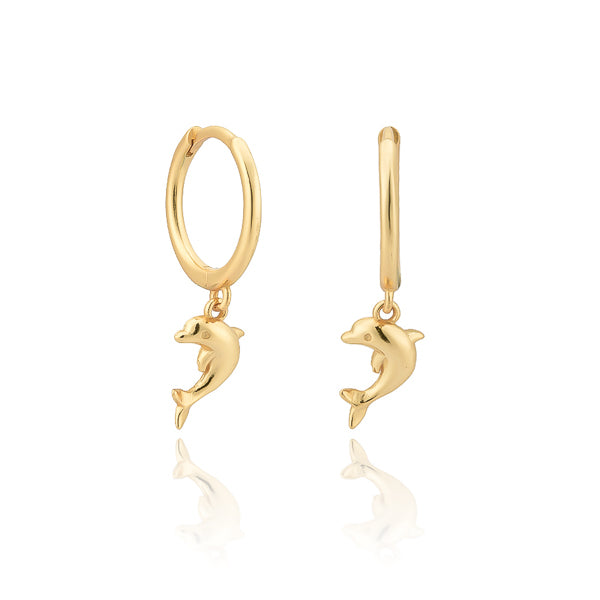Classy Women Gold Dolphin Mini Hoop Earrings-DaoMao