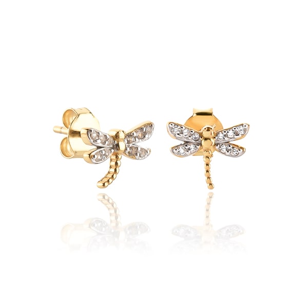 Classy Women Gold Dragonfly Stud Earrings-DaoMao