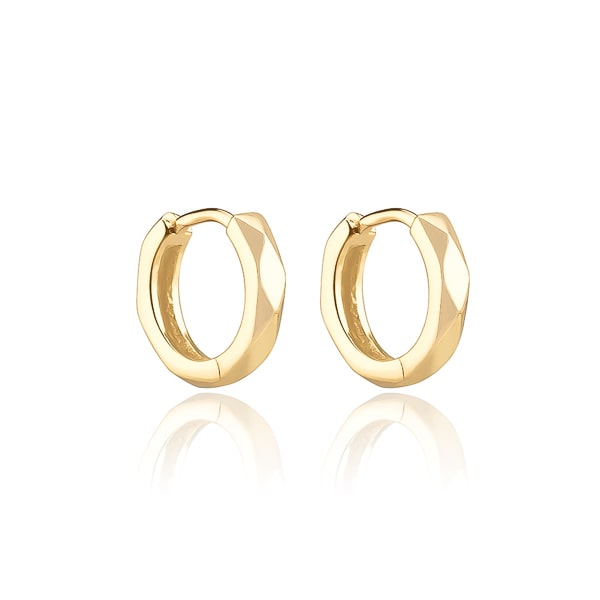 Classy Women Gold Faceted Huggie Hoop Earrings-DaoMao