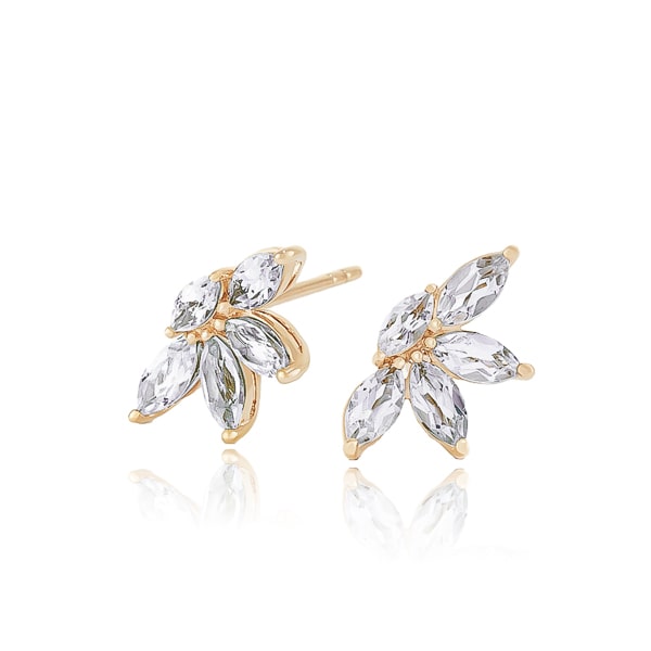Classy Women Gold Flower Crystal Stud Earrings-DaoMao