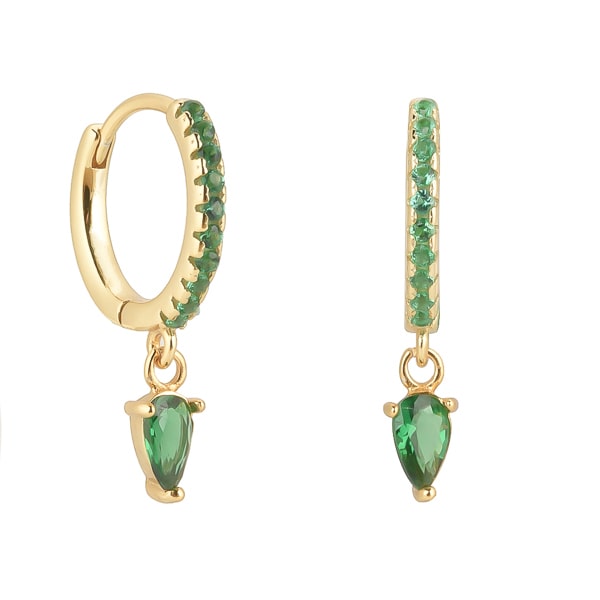 Classy Women Gold Green Crystal Huggie Teardrop Earrings-DaoMao