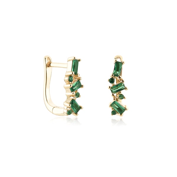 Classy Women Gold Green Crystal U Hoop Earrings-DaoMao