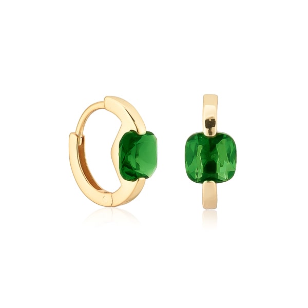 Classy Women Gold Green Cushion Huggie Hoop Earrings-DaoMao