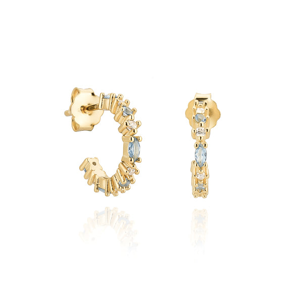 Classy Women Gold Ice Blue Crystal Mini Hoop Earrings-DaoMao