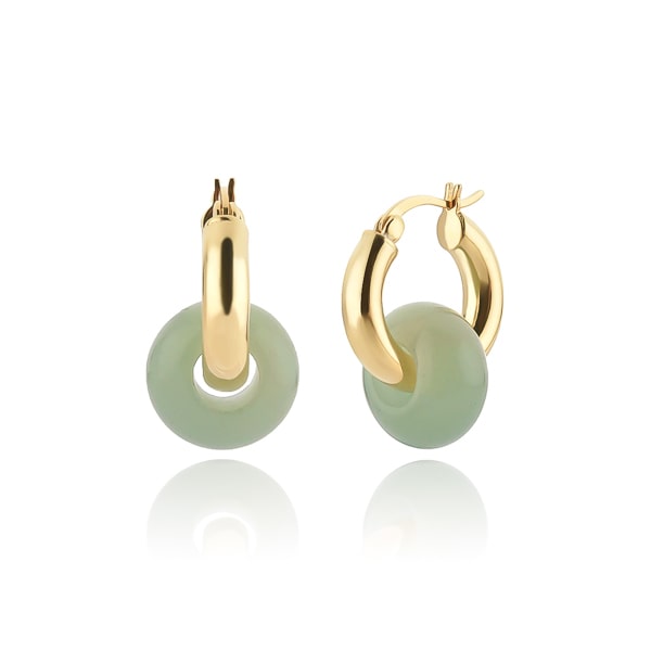 Classy Women Gold Jade Hoop Earrings-DaoMao