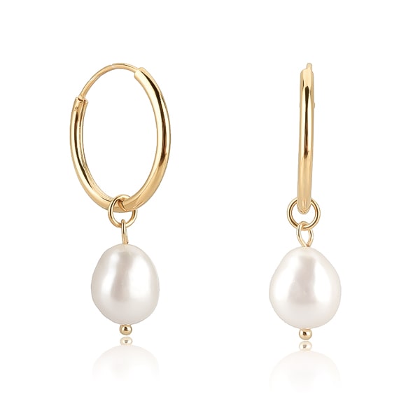 Classy Women Gold Large Pearl Drop Hoop Earrings-DaoMao