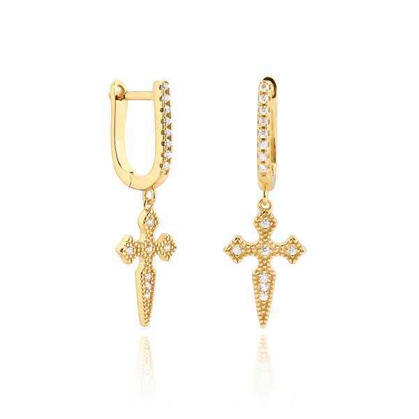 Classy Women Gold Medieval Crystal Cross Earrings-DaoMao
