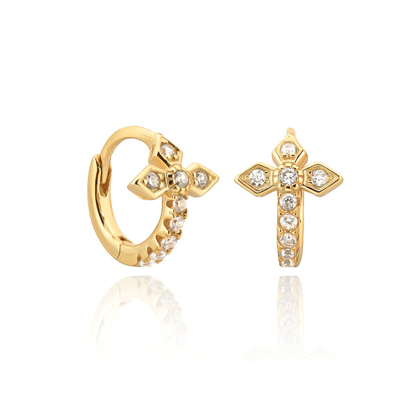 Classy Women Gold Medieval Cross Huggie Hoop Earrings-DaoMao