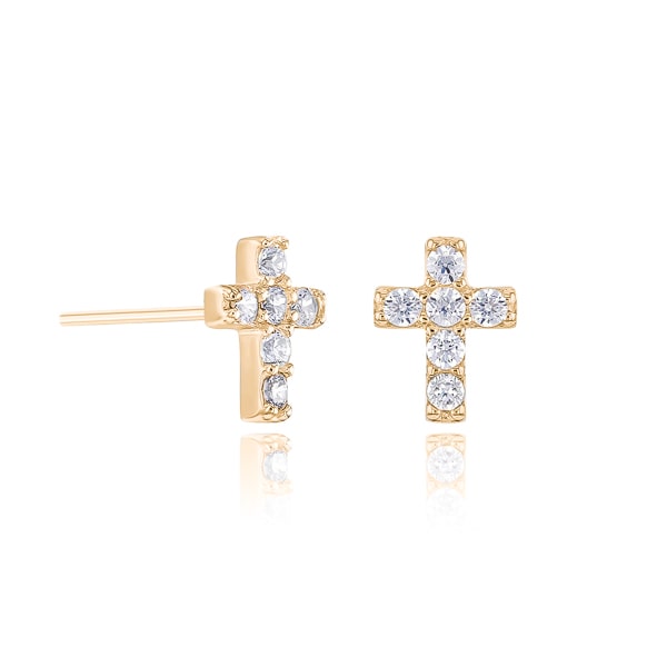 Classy Women Gold Mini Crystal Cross Stud Earrings-DaoMao