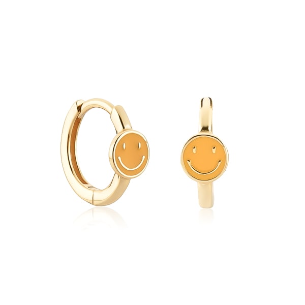 Classy Women Gold Orange Smiley Emoji Hoop Earrings-DaoMao