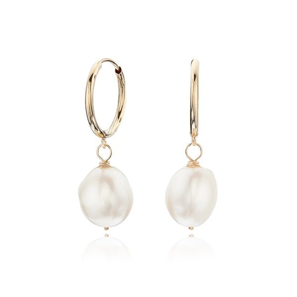 Classy Women Gold Pearl Drop Hoop Earrings-DaoMao