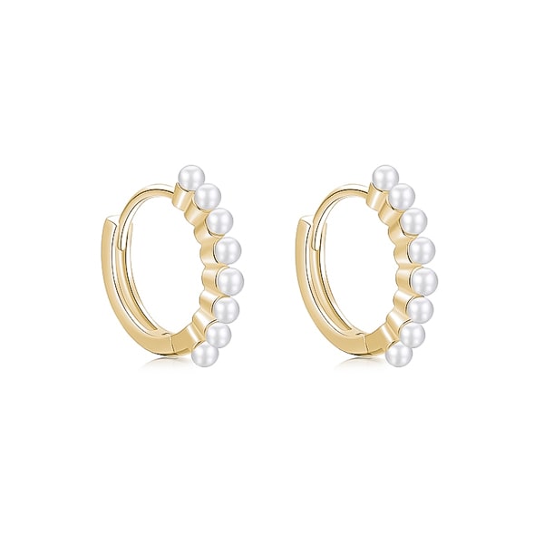 Classy Women Gold Pearl Mini Hoop Earrings-DaoMao