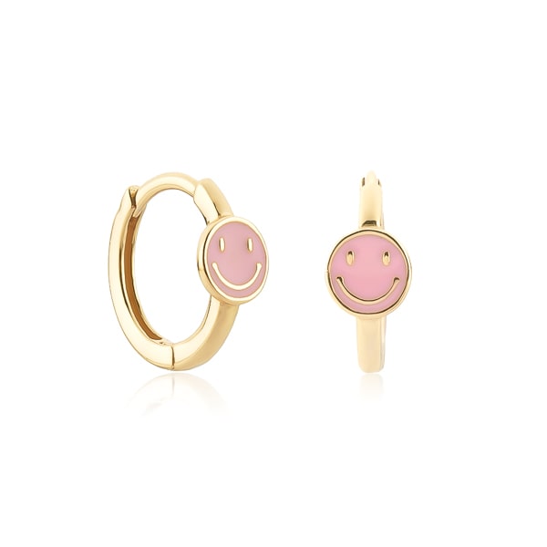 Classy Women Gold Pink Smiley Emoji Hoop Earrings-DaoMao