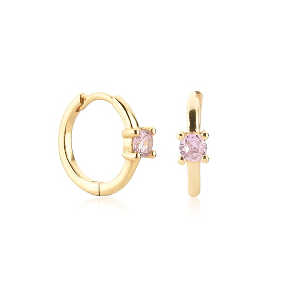 Classy Women Gold Pink Solitaire Hoop Earrings-DaoMao