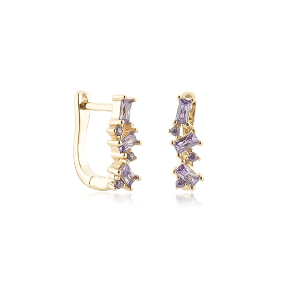 Classy Women Gold Purple Crystal U Hoop Earrings-DaoMao