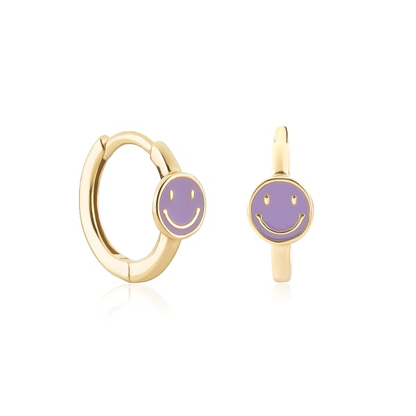 Classy Women Gold Purple Smiley Emoji Hoop Earrings-DaoMao