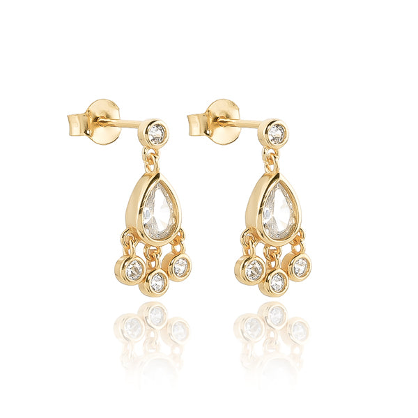 Classy Women Gold Teardrop Crystal Mini Chandelier Earrings-DaoMao