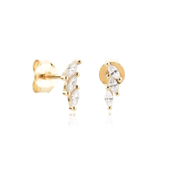 Classy Women Gold Triple Marquise Stud Earrings-DaoMao