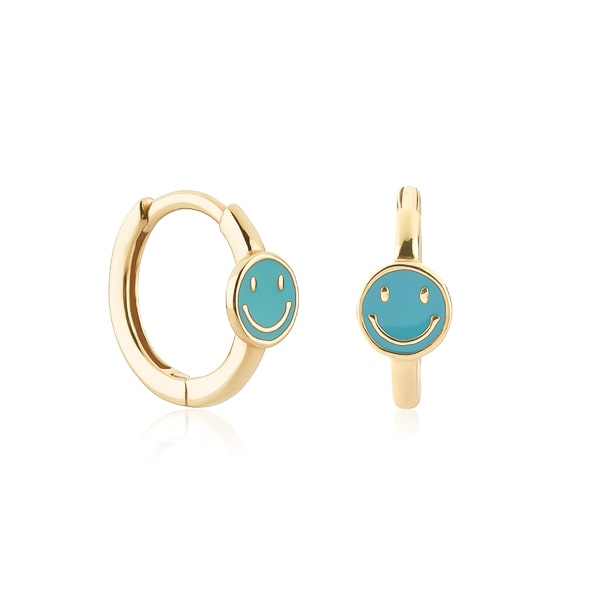Classy Women Gold Turquoise Smiley Emoji Hoop Earrings-DaoMao