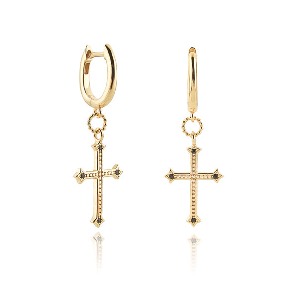 Classy Women Gold Vintage Cross Huggie Hoop Earrings-DaoMao