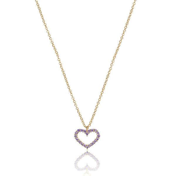Classy Women Gold Violet Crystal Open Heart Pendant Necklace-DaoMao