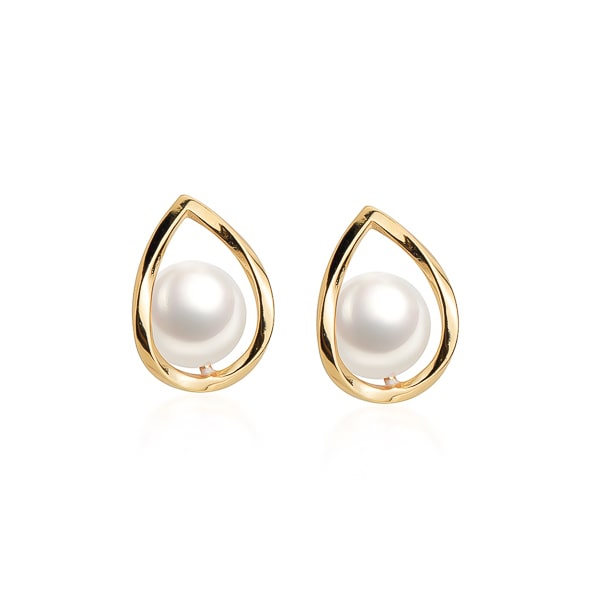 Classy Women Gold Waterdrop Pearl Stud Earrings-DaoMao