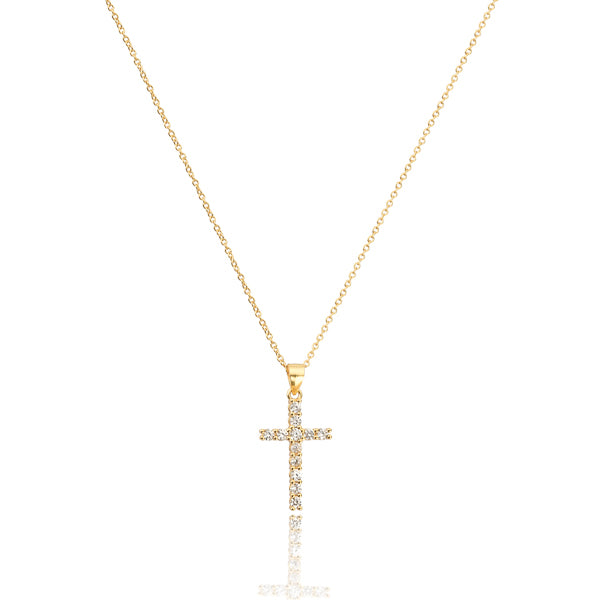 Classy Women Gold White Crystal Cross Pendant Necklace-DaoMao