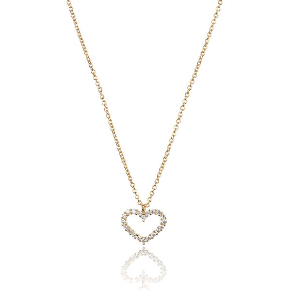 Classy Women Gold White Crystal Open Heart Pendant Necklace-DaoMao